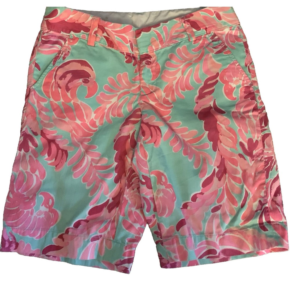 Lilly Pulitzer The Chipper Short Womens Sz 0 Bermuda Short Pink Green 19987
